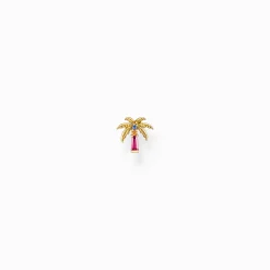Women THOMAS SABO Ear Studs|18-Carat Gold-Plating - 925 Silver-Gold-plated single ear stud palm tree with colourful stones
