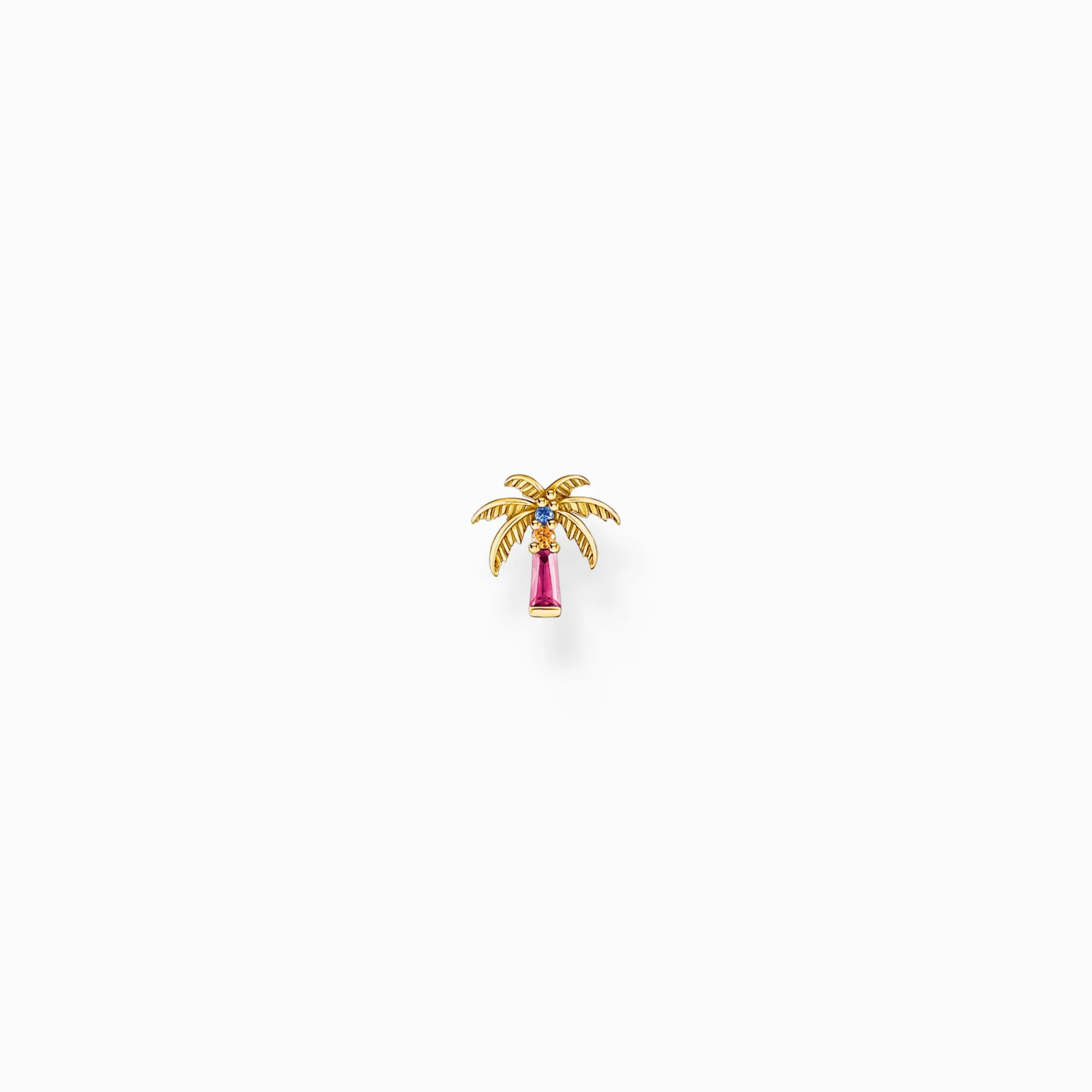 Women THOMAS SABO Ear Studs|18-Carat Gold-Plating - 925 Silver-Gold-plated single ear stud palm tree with colourful stones
