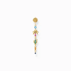 Women THOMAS SABO Earrings|18-Carat Gold-Plating - 925 Silver-Gold-plated single earring with colourful sun, palm tree & cactus