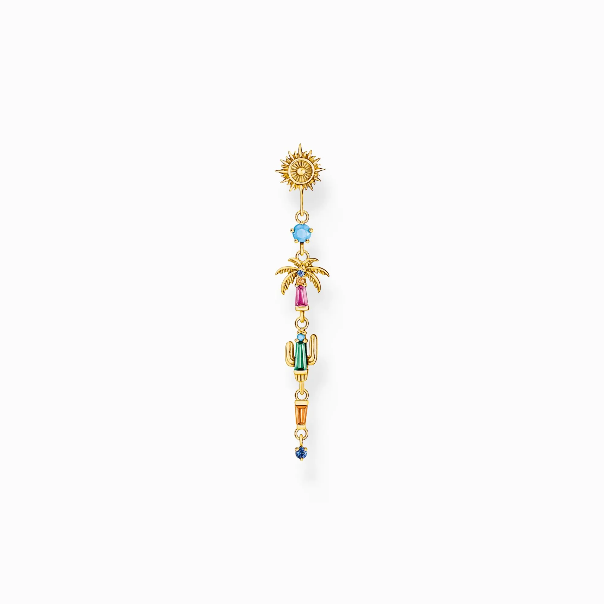 Women THOMAS SABO Earrings|18-Carat Gold-Plating - 925 Silver-Gold-plated single earring with colourful sun, palm tree & cactus