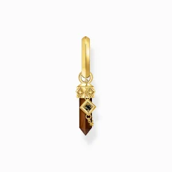 Women THOMAS SABO Hoop Earrings|Ear Studs & Hoops-Gold-plated single hoop earring with red tiger's eye pendant