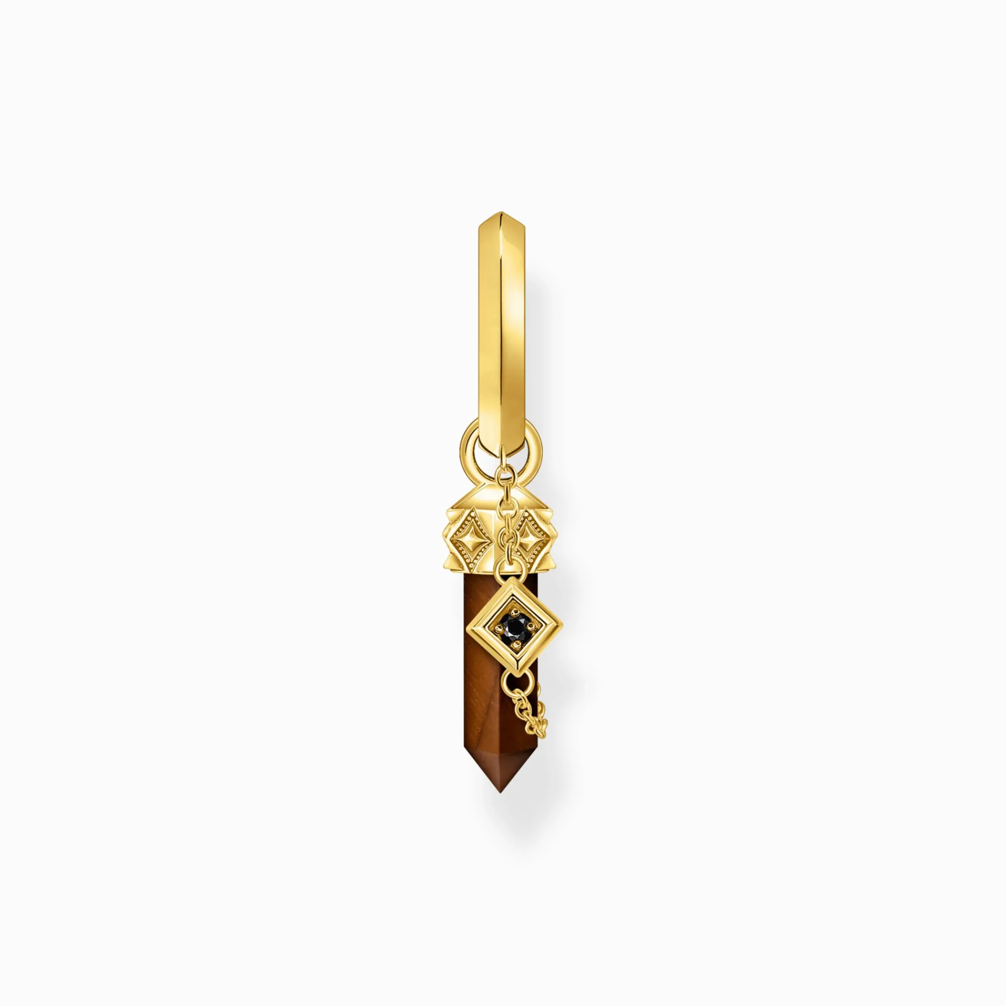 Women THOMAS SABO Hoop Earrings|Ear Studs & Hoops-Gold-plated single hoop earring with red tiger's eye pendant