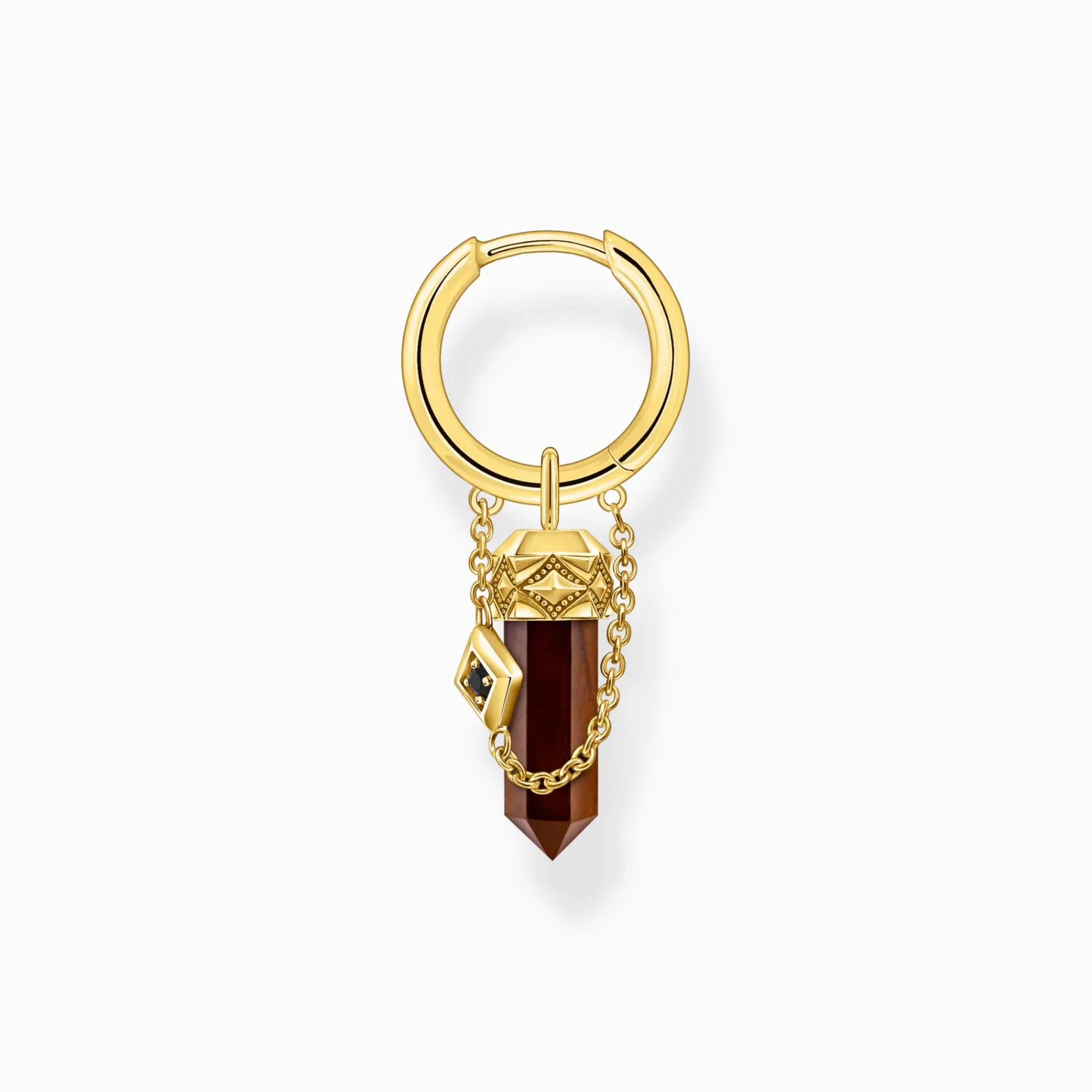 Women THOMAS SABO Hoop Earrings|Ear Studs & Hoops-Gold-plated single hoop earring with red tiger's eye pendant