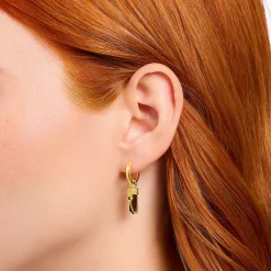 Women THOMAS SABO Hoop Earrings|Ear Studs & Hoops-Gold-plated single hoop earring with red tiger's eye pendant