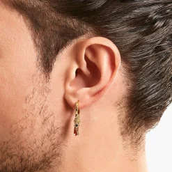 Women THOMAS SABO Hoop Earrings|Ear Studs & Hoops-Gold-plated single hoop earring with red tiger's eye pendant