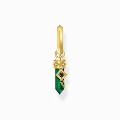 Women THOMAS SABO Hoop Earrings|Ear Studs & Hoops-Gold-plated single hoop earring with green malachite pendant