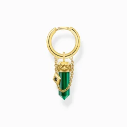 Women THOMAS SABO Hoop Earrings|Ear Studs & Hoops-Gold-plated single hoop earring with green malachite pendant
