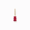 Women THOMAS SABO Hoop Earrings|Hoop Earrings-Gold-plated single hoop earring with red goldbears & zirconia