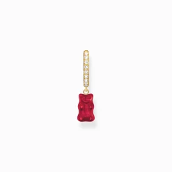 Women THOMAS SABO Hoop Earrings|Hoop Earrings-Gold-plated single hoop earring with red goldbears & zirconia