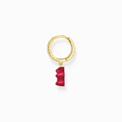 Women THOMAS SABO Hoop Earrings|Hoop Earrings-Gold-plated single hoop earring with red goldbears & zirconia
