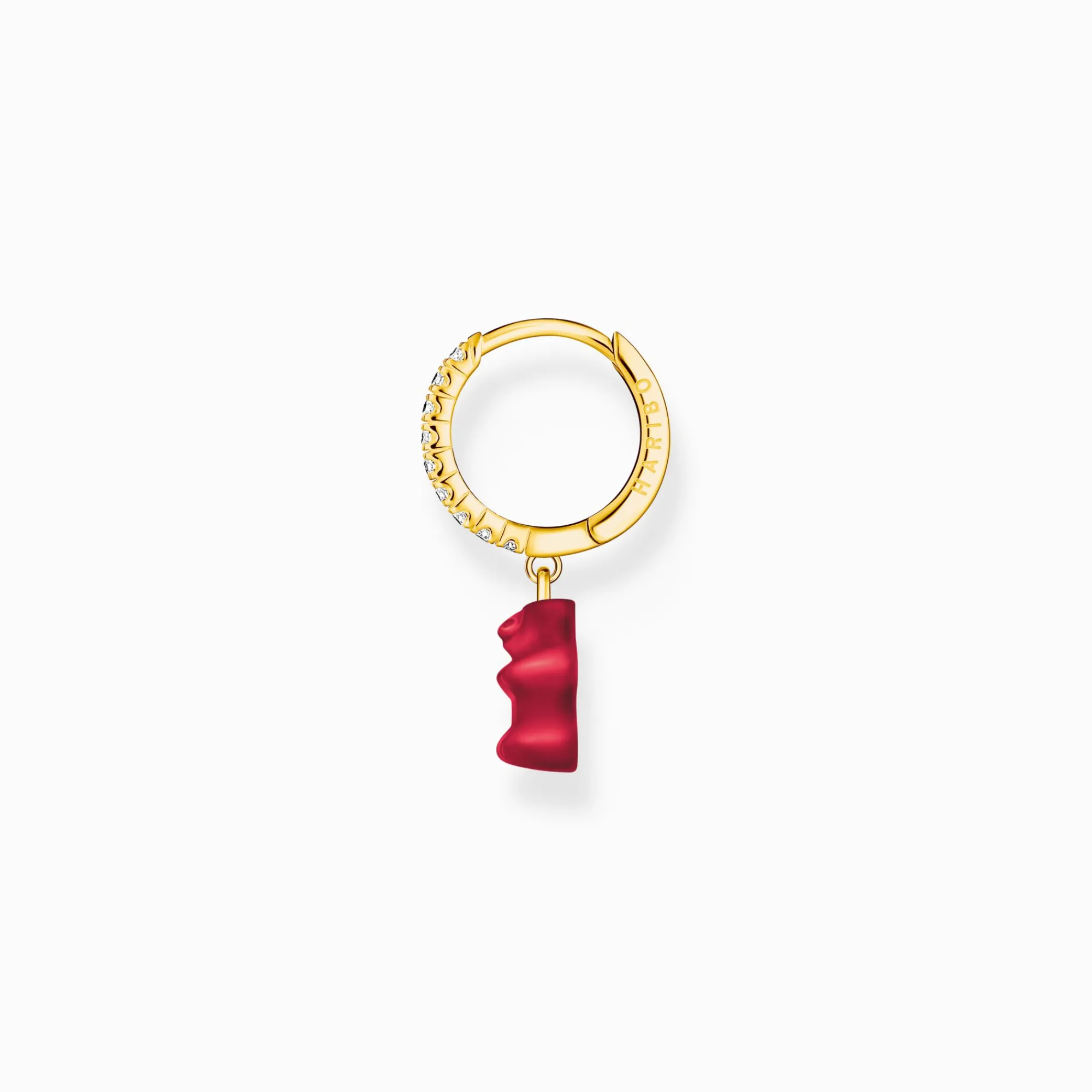 Women THOMAS SABO Hoop Earrings|Hoop Earrings-Gold-plated single hoop earring with red goldbears & zirconia