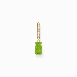 Women THOMAS SABO Hoop Earrings|18-Carat Gold-Plating - 925 Silver-Gold-plated single hoop earring with green goldbears & zirconia