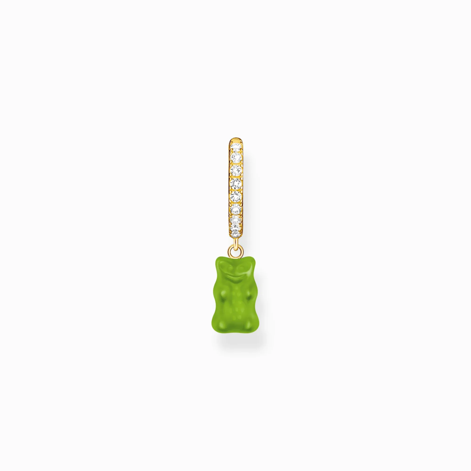 Women THOMAS SABO Hoop Earrings|18-Carat Gold-Plating - 925 Silver-Gold-plated single hoop earring with green goldbears & zirconia