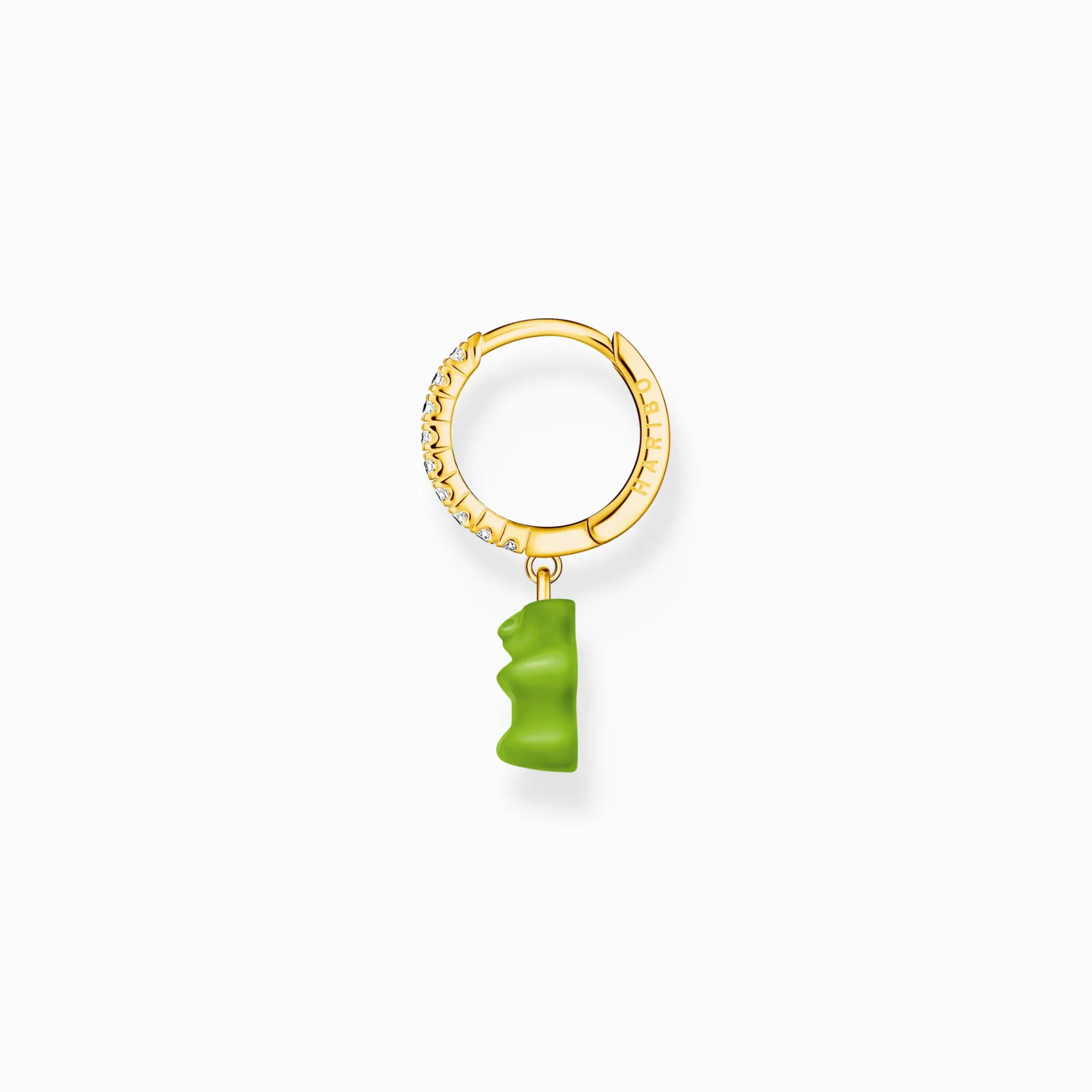 Women THOMAS SABO Hoop Earrings|18-Carat Gold-Plating - 925 Silver-Gold-plated single hoop earring with green goldbears & zirconia