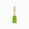 Women THOMAS SABO Hoop Earrings|18-Carat Gold-Plating - 925 Silver-Gold-plated single hoop earring medium sized with green goldbears