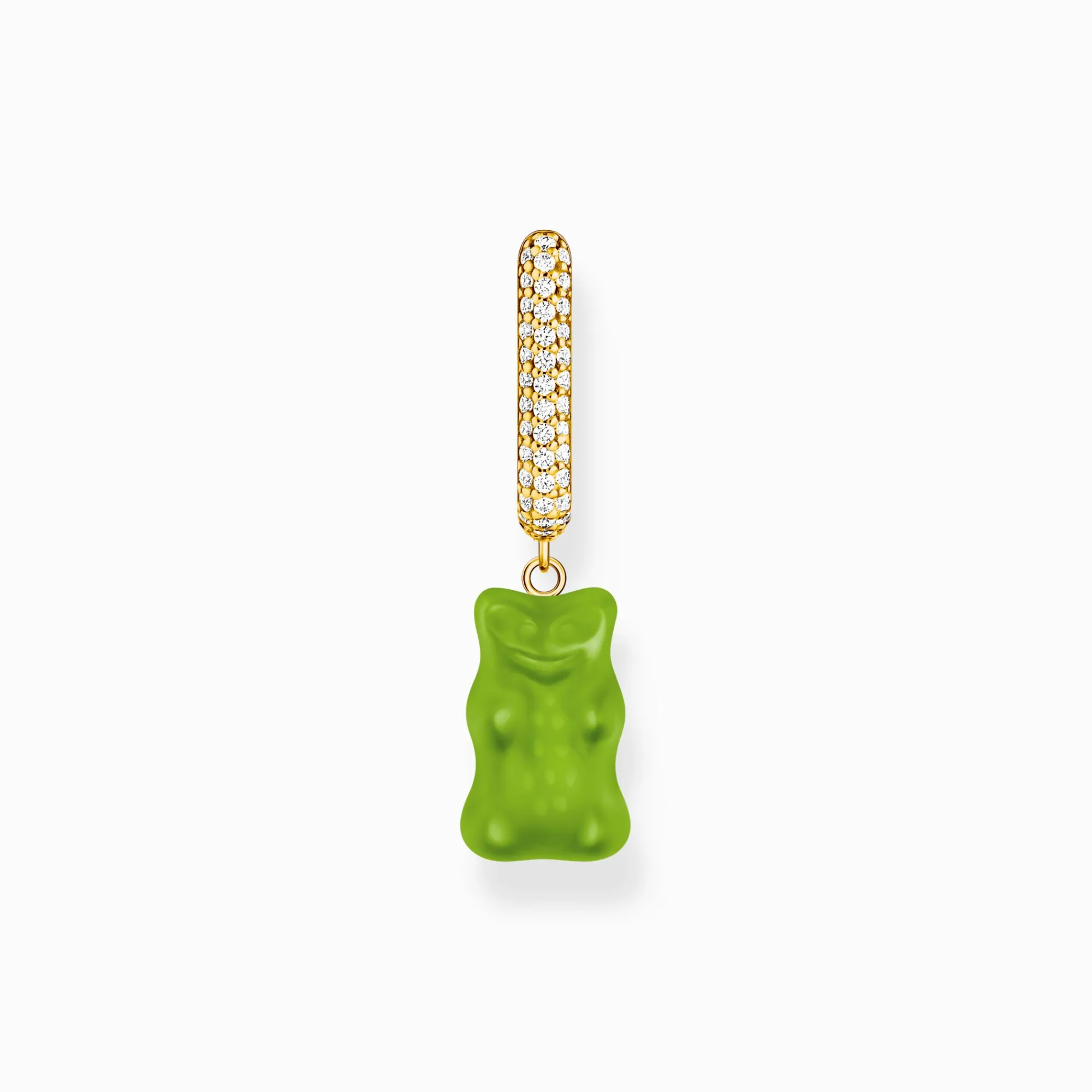 Women THOMAS SABO Hoop Earrings|18-Carat Gold-Plating - 925 Silver-Gold-plated single hoop earring medium sized with green goldbears