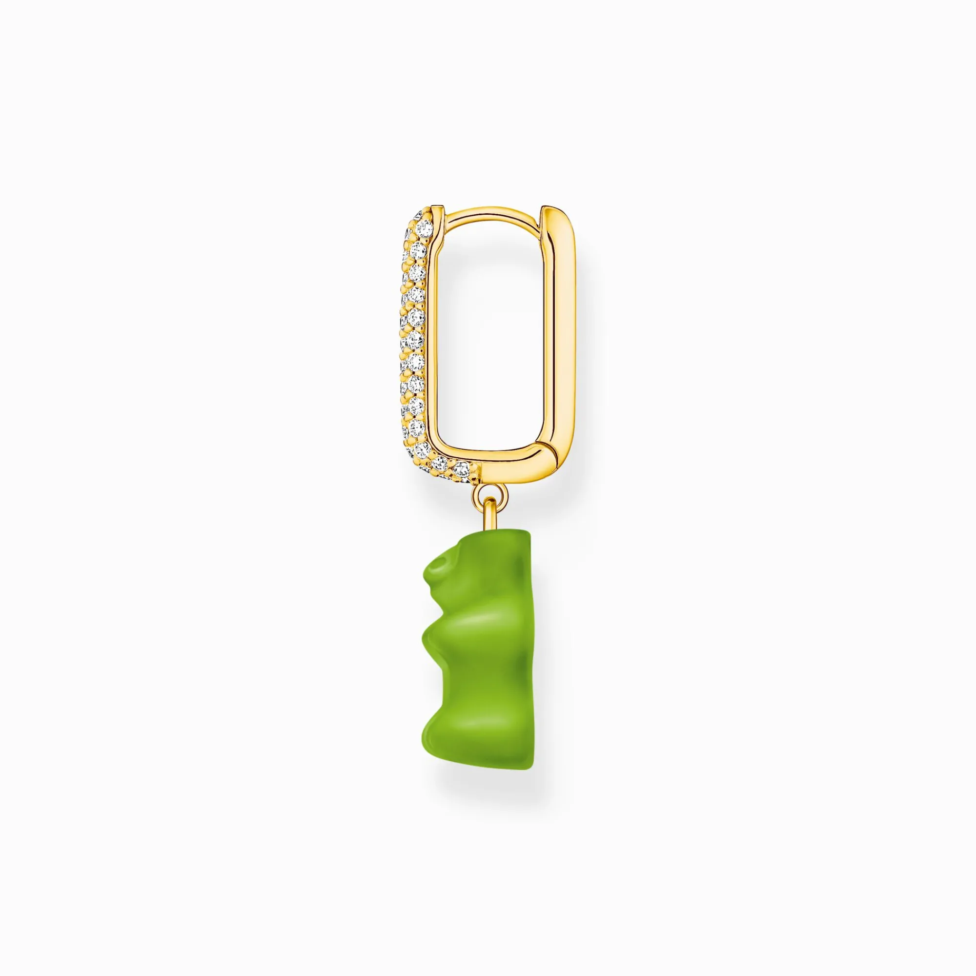 Women THOMAS SABO Hoop Earrings|18-Carat Gold-Plating - 925 Silver-Gold-plated single hoop earring medium sized with green goldbears