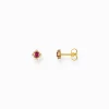 Women THOMAS SABO Ear Studs|18-Carat Gold-Plating - 925 Silver-Gold-plated small ear studs Vintage with red sapphire