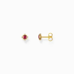 Women THOMAS SABO Ear Studs|18-Carat Gold-Plating - 925 Silver-Gold-plated small ear studs Vintage with red sapphire
