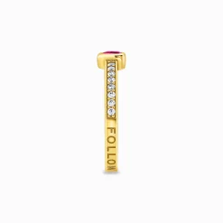 Women THOMAS SABO Rings|18-Carat Gold-Plating - 925 Silver-Gold-plated solitaire ring with red heart-shaped stone