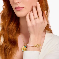 Women THOMAS SABO Rings|18-Carat Gold-Plating - 925 Silver-Gold-plated solitaire ring with red heart-shaped stone