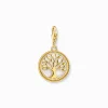Women THOMAS SABO Charms|Charms-Gold-plated Tree-of-love charm pendant with white cold enamel