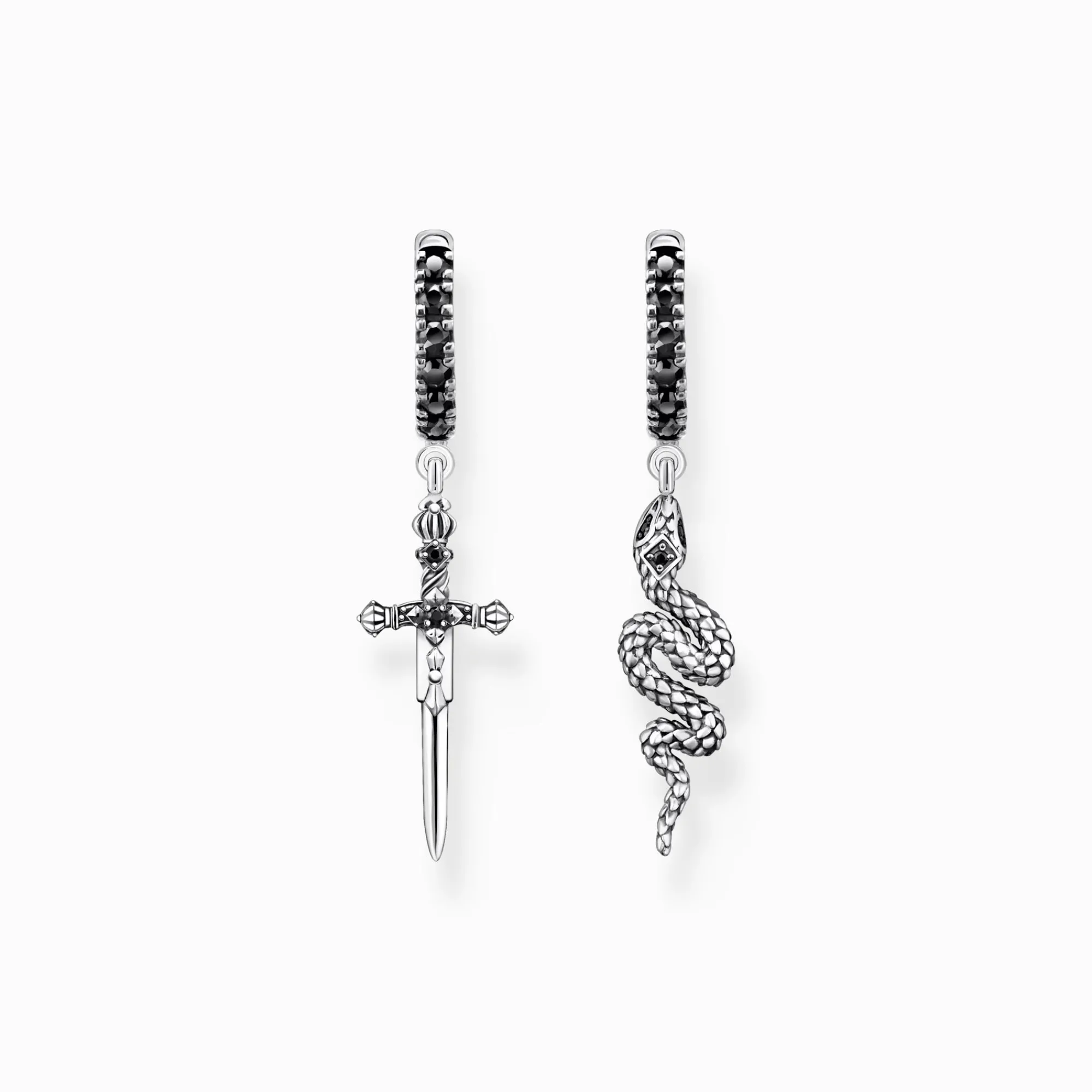THOMAS SABO Ear Studs & Hoops|925 Silver-Hoop earrings blackened snake and sword
