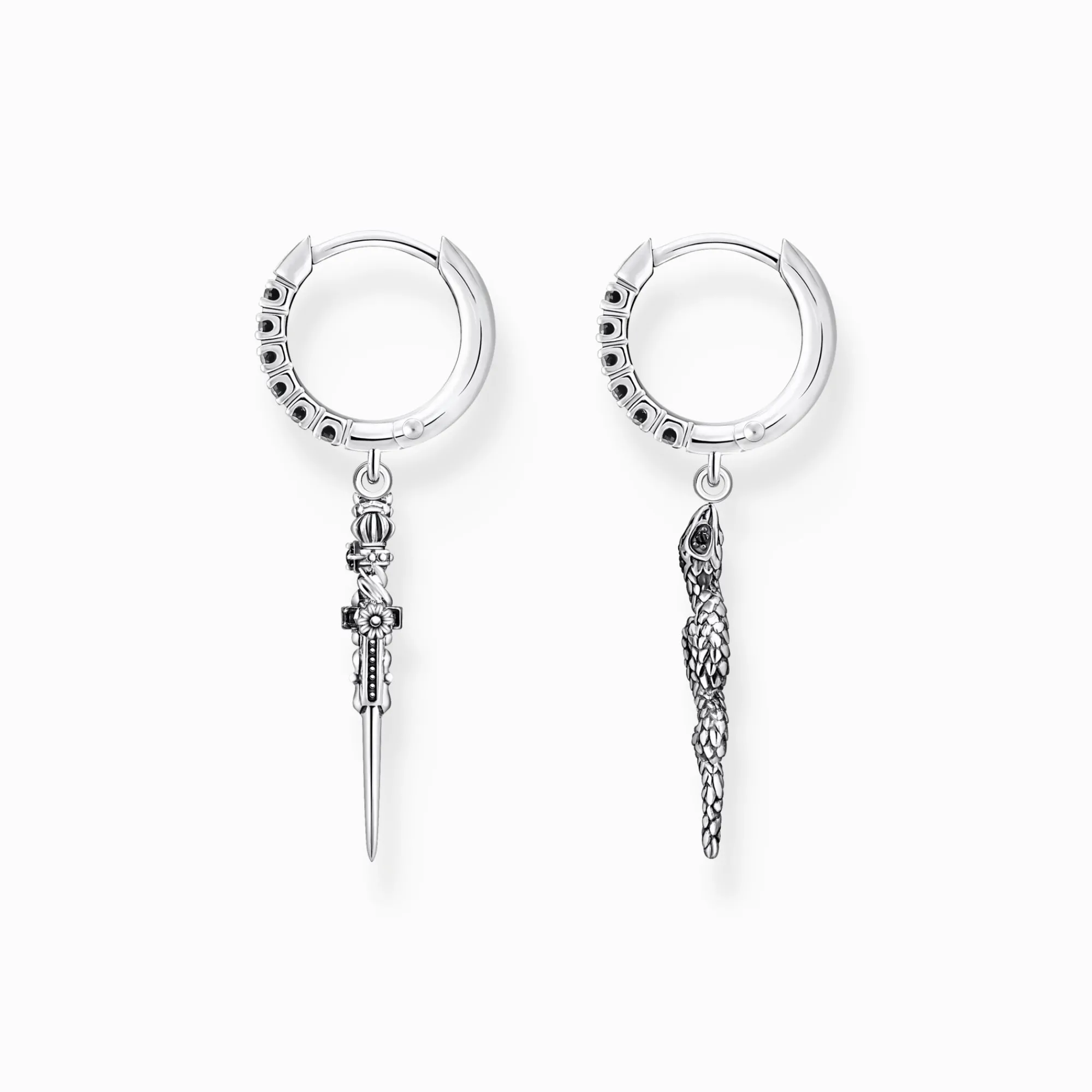 THOMAS SABO Ear Studs & Hoops|925 Silver-Hoop earrings blackened snake and sword