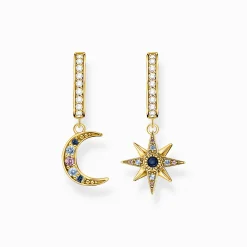 Women THOMAS SABO Hoop Earrings|18-Carat Gold-Plating - 925 Silver-Hoop earrings Royalty star & Moon gold