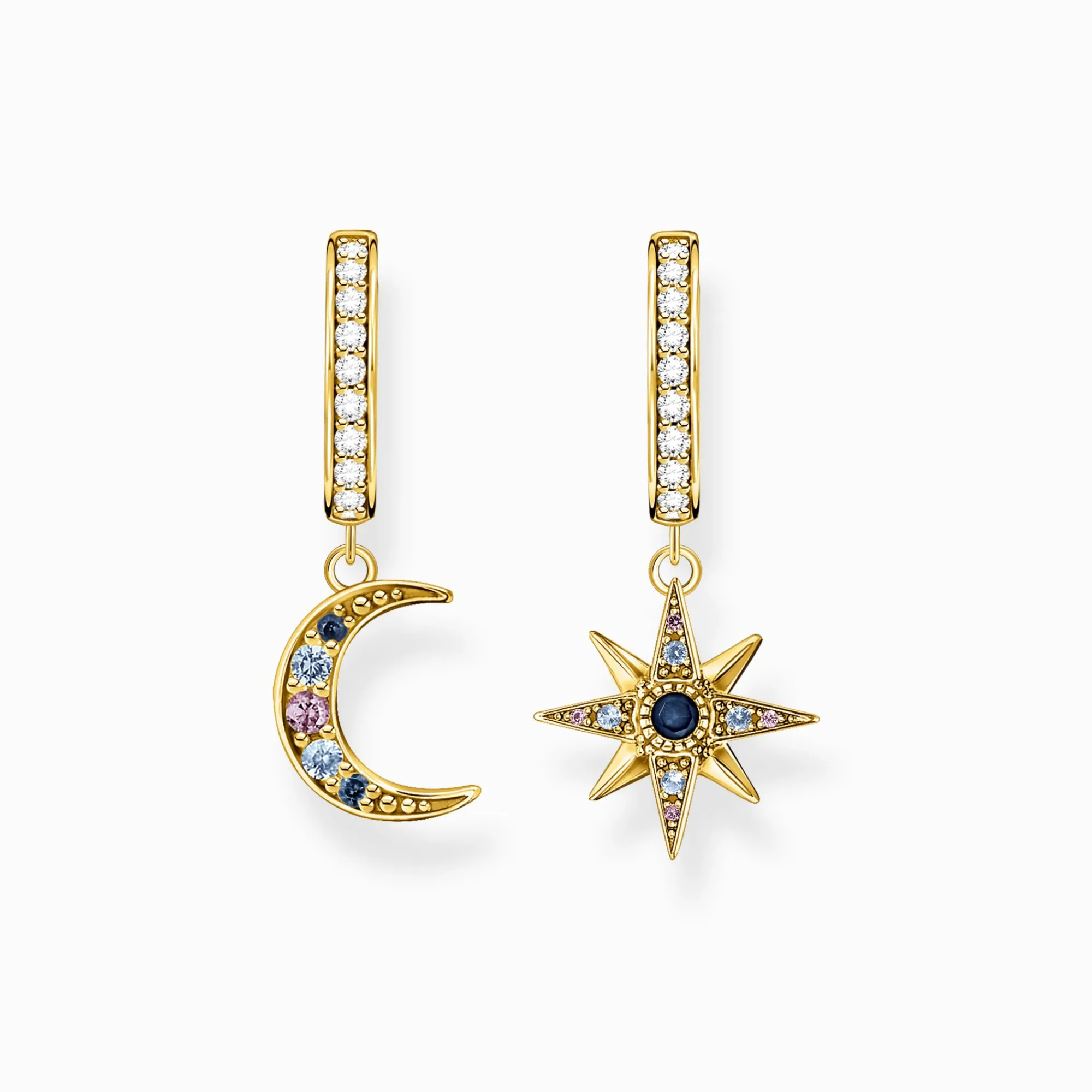 Women THOMAS SABO Hoop Earrings|18-Carat Gold-Plating - 925 Silver-Hoop earrings Royalty star & Moon gold