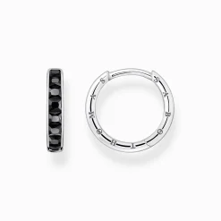 Women THOMAS SABO Hoop Earrings-Hoop earrings with black stones pavé silver