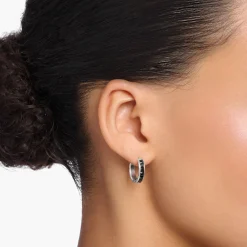 Women THOMAS SABO Hoop Earrings-Hoop earrings with black stones pavé silver