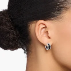 Women THOMAS SABO Hoop Earrings-Hoop earrings with black stones pavé silver