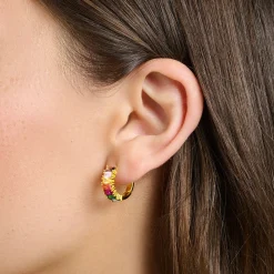 Women THOMAS SABO Hoop Earrings-Hoop earrings with colourful stones pavé gold plated