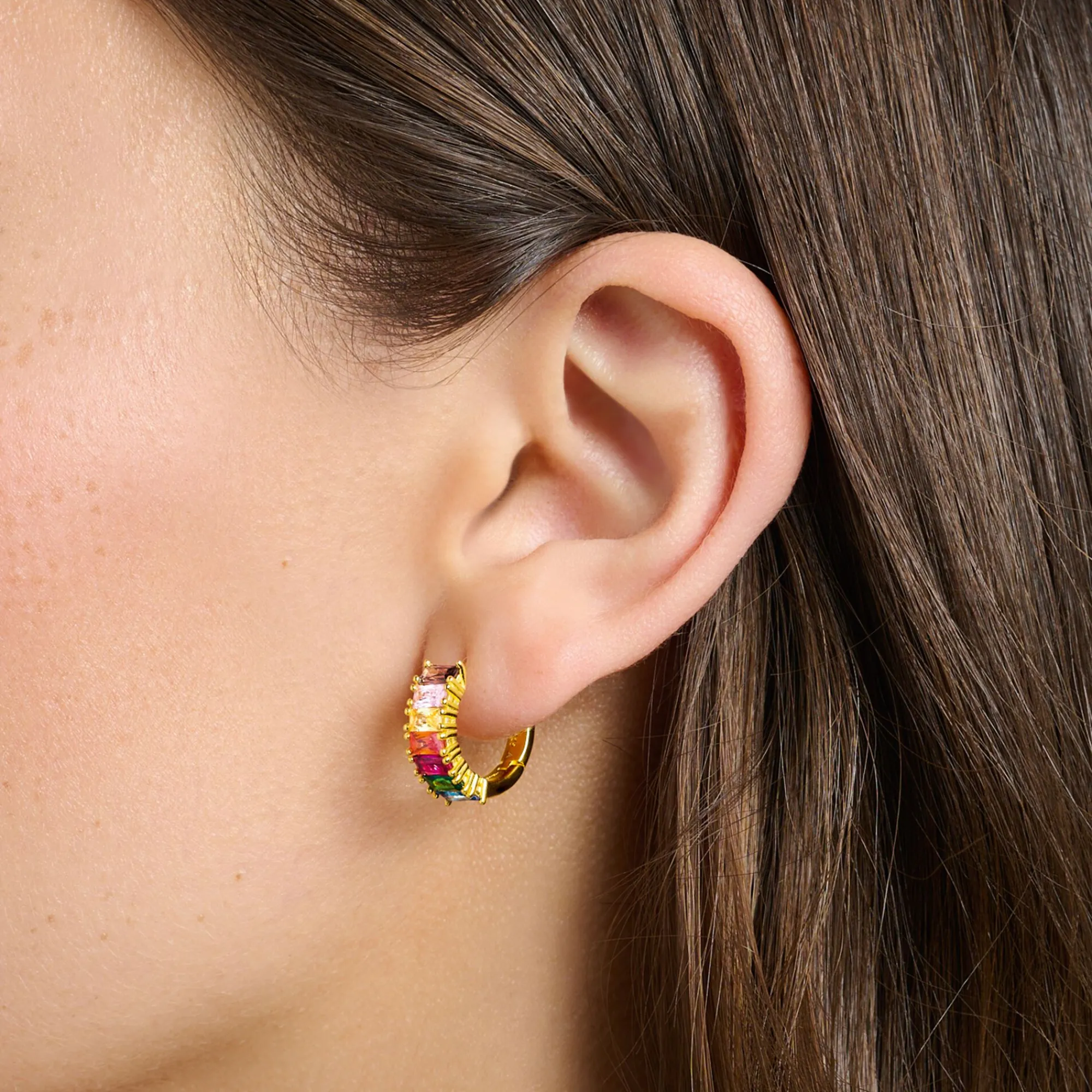 Women THOMAS SABO Hoop Earrings-Hoop earrings with colourful stones pavé gold plated