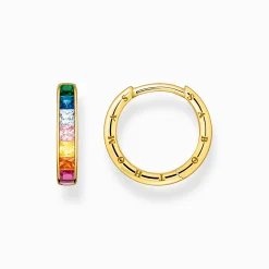 Women THOMAS SABO Hoop Earrings|18-Carat Gold-Plating - 925 Silver-Hoop earrings with colourful stones pavé gold plated