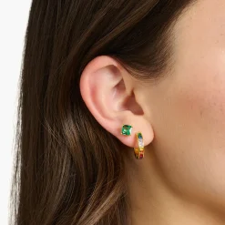 Women THOMAS SABO Hoop Earrings|18-Carat Gold-Plating - 925 Silver-Hoop earrings with colourful stones pavé gold plated