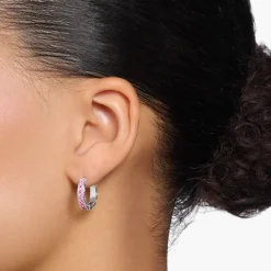 Women THOMAS SABO Hoop Earrings|925 Silver-Hoop earrings with pink stones pavé silver