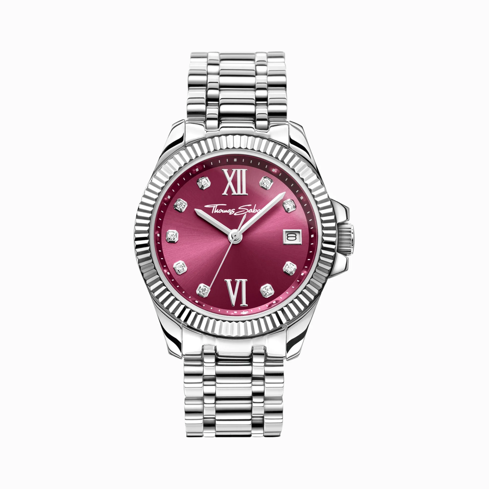 Women THOMAS SABO Watches|Ladies' Watches-Ladies' watch Divine Burgundy with wine-red dial and white stones silver