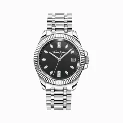 Women THOMAS SABO Watches|Ladies' Watches-Ladies' watch Divine Silver with black dial and white stones silver