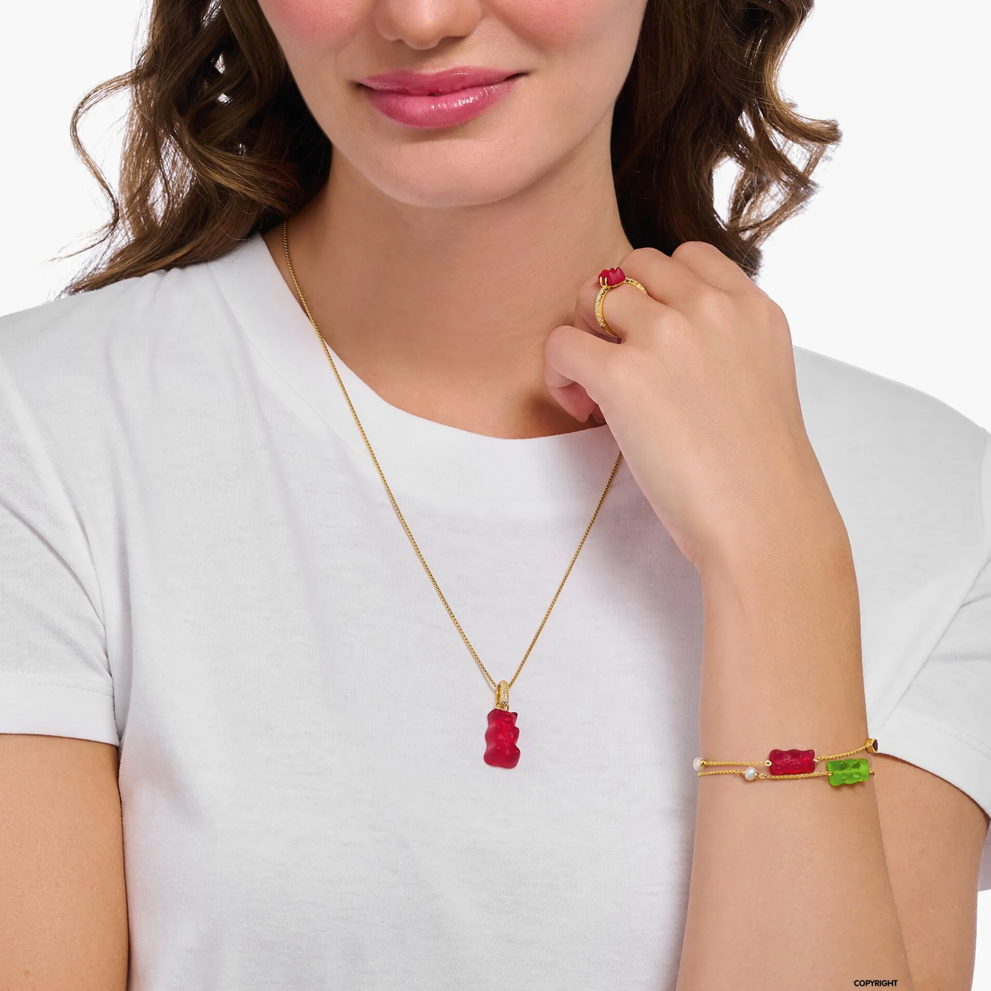 Women THOMAS SABO Pendants|18-Carat Gold-Plating - 925 Silver-Large gold-plated pendant with red goldbears and zirconia