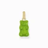 Women THOMAS SABO Pendants|18-Carat Gold-Plating - 925 Silver-Large gold-plated pendant with green goldbears and zirconia