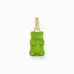 Women THOMAS SABO Pendants|18-Carat Gold-Plating - 925 Silver-Large gold-plated pendant with green goldbears and zirconia