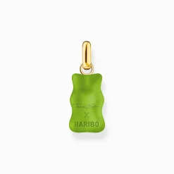 Women THOMAS SABO Pendants|18-Carat Gold-Plating - 925 Silver-Large gold-plated pendant with green goldbears and zirconia
