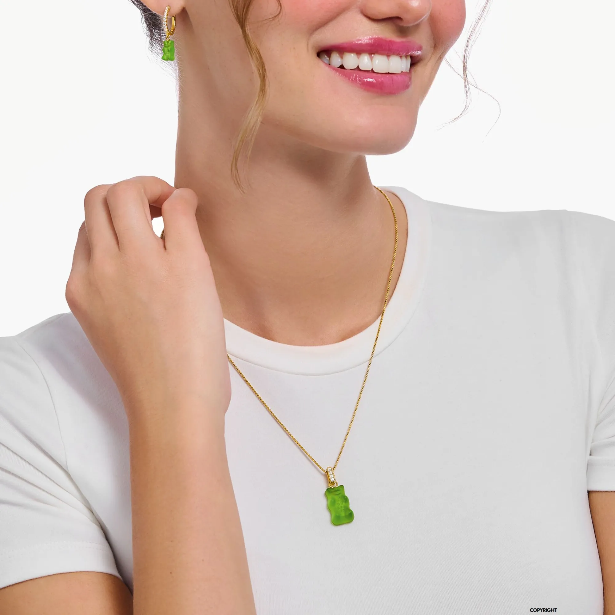 Women THOMAS SABO Pendants|18-Carat Gold-Plating - 925 Silver-Large gold-plated pendant with green goldbears and zirconia