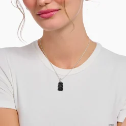 Women THOMAS SABO Pendants|Pendants-Large silver pendant with black Goldbear and zirconia