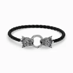 Women THOMAS SABO Bracelets|Bracelets-Leather strap Black Cat