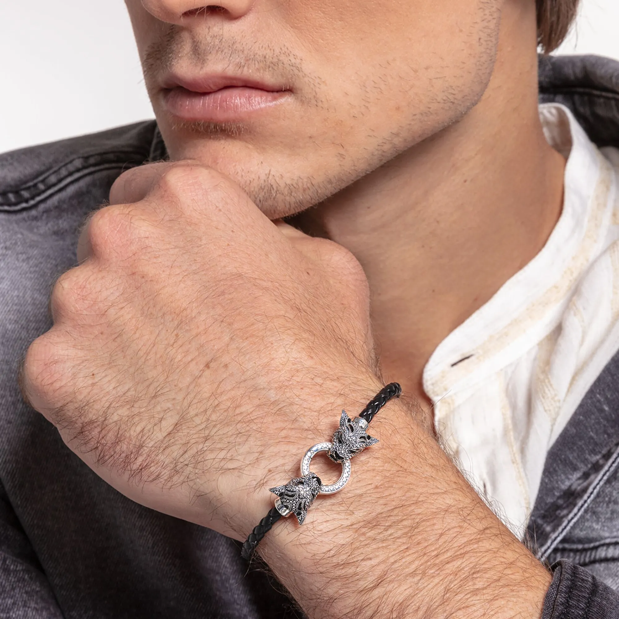 Women THOMAS SABO Bracelets|Bracelets-Leather strap Black Cat