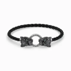 Women THOMAS SABO Bracelets|Bracelets-Leather strap Black Cat