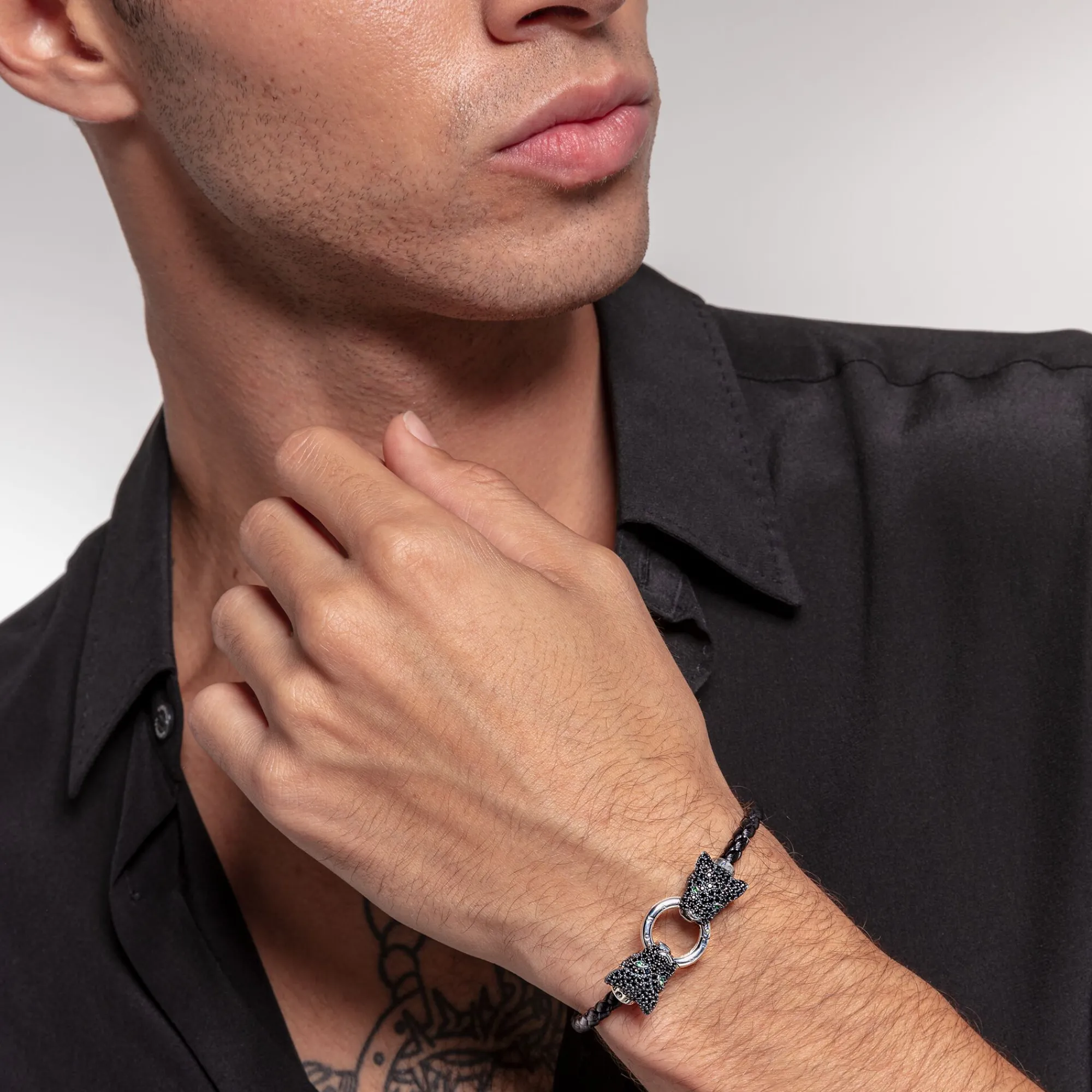 Women THOMAS SABO Bracelets|Bracelets-Leather strap Black Cat